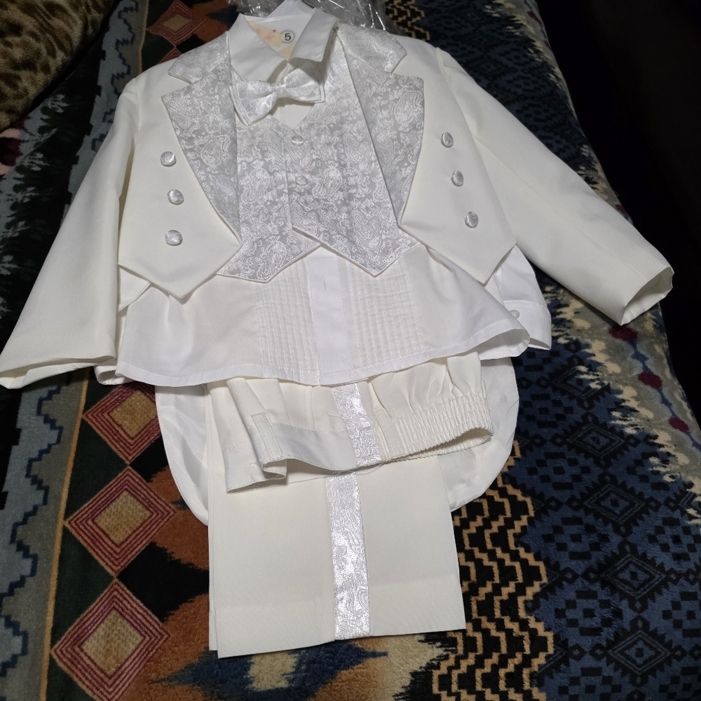 Elegant Ivory Kids Tuxedo 5 Piece
